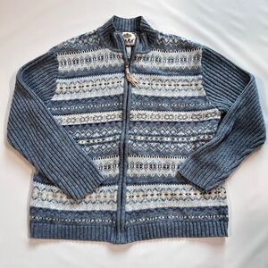 Vintage Tiara International Nordic Fair Isle Zip Up Grandma Sweater Sz L